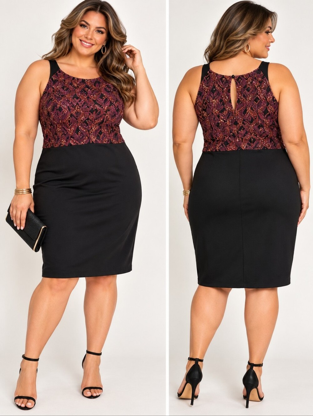 Ashley Stewart Plus Size 18/20 Metallic Jacquard Black Cocktail Sheath Dress